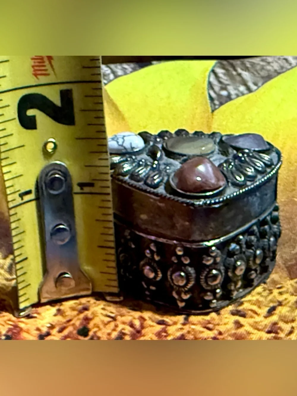 Witchy Vintage Trinket Box with Gemstones – Velvet Lined Altar Box
